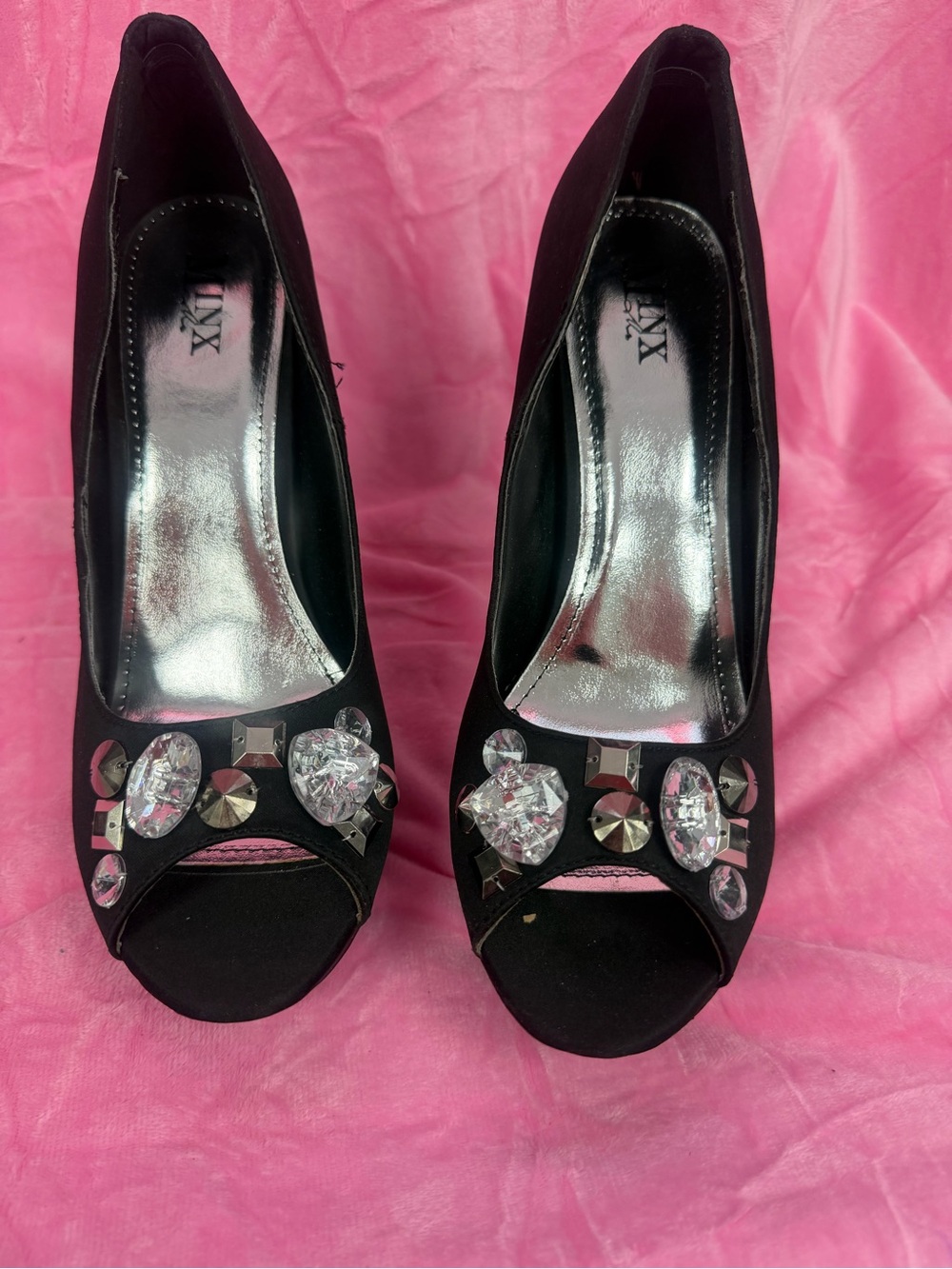 Black Jeweled Peep-Toe Heels
